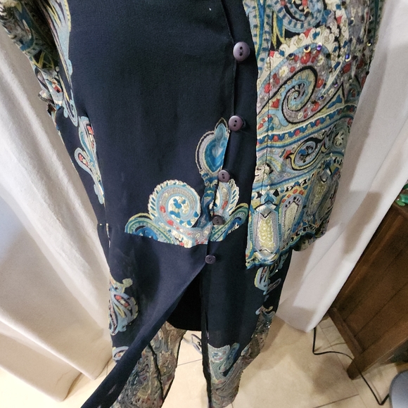 Rene Derby Top Tunic Cape Cover Womens  Multicolor Paisley Print Sequins - Picture 9 of 15